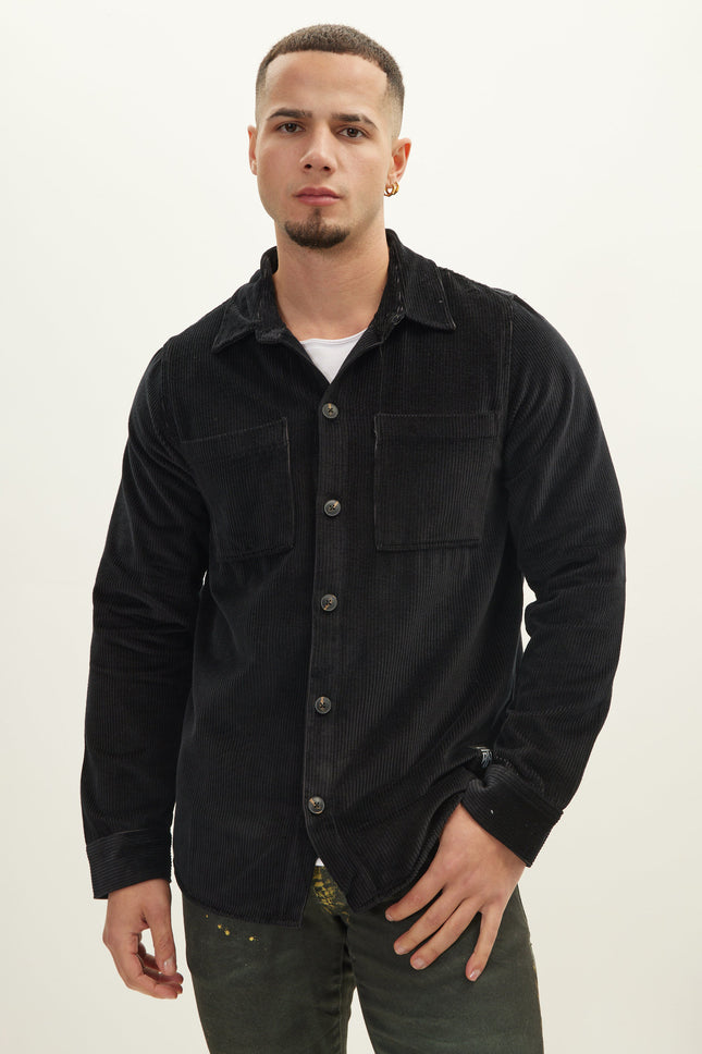 Men's Stretch Cotton Shirt Jacket - Black | Ron Tomson