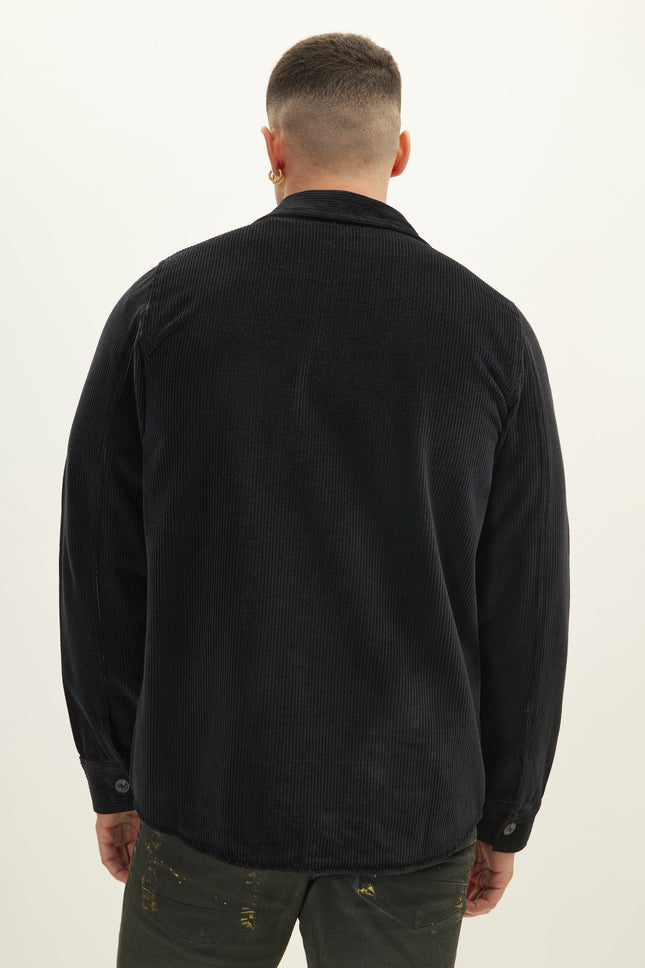 Men's Stretch Cotton Shirt Jacket - Black | Ron Tomson