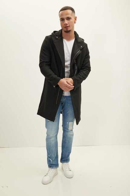 Men's Knee-Length Wool Parka - Black | Ron Tomson