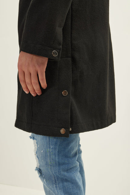Men's Knee-Length Wool Parka - Black | Ron Tomson