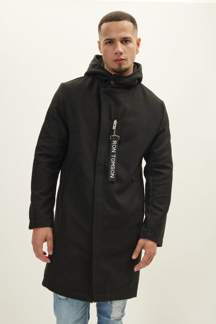 Men's Knee-Length Wool Parka - Black | Ron Tomson