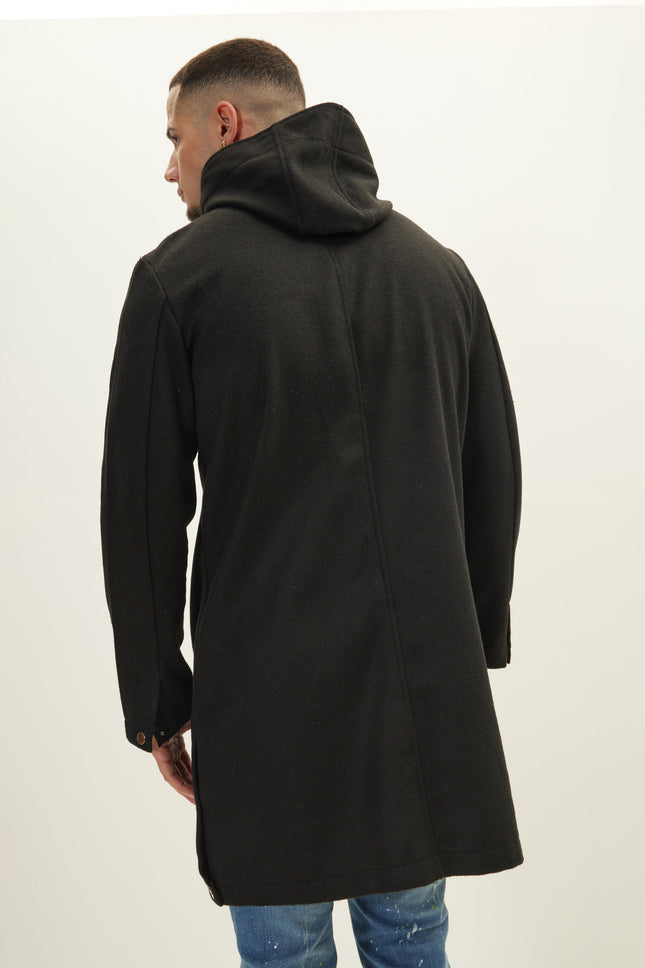 Men's Knee-Length Wool Parka - Black | Ron Tomson