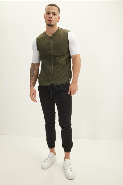 Men's Full-Zip Quilted Vest - Olive | Ron Tomson