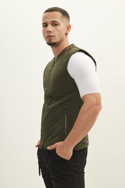Men's Full-Zip Quilted Vest - Olive | Ron Tomson