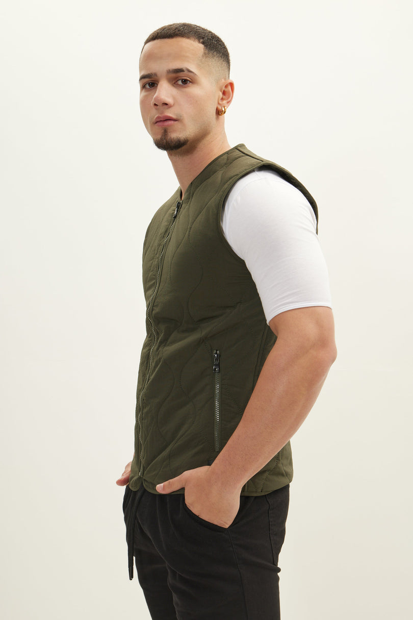 Men's Full-Zip Quilted Vest - Olive | Ron Tomson