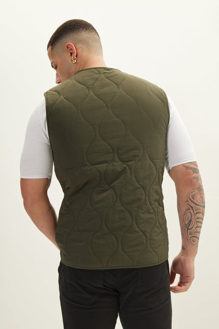 Men's Full-Zip Quilted Vest - Olive | Ron Tomson