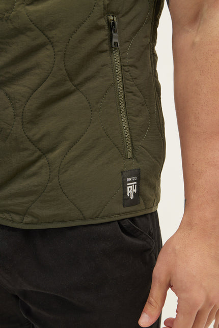 Men's Full-Zip Quilted Vest - Olive | Ron Tomson