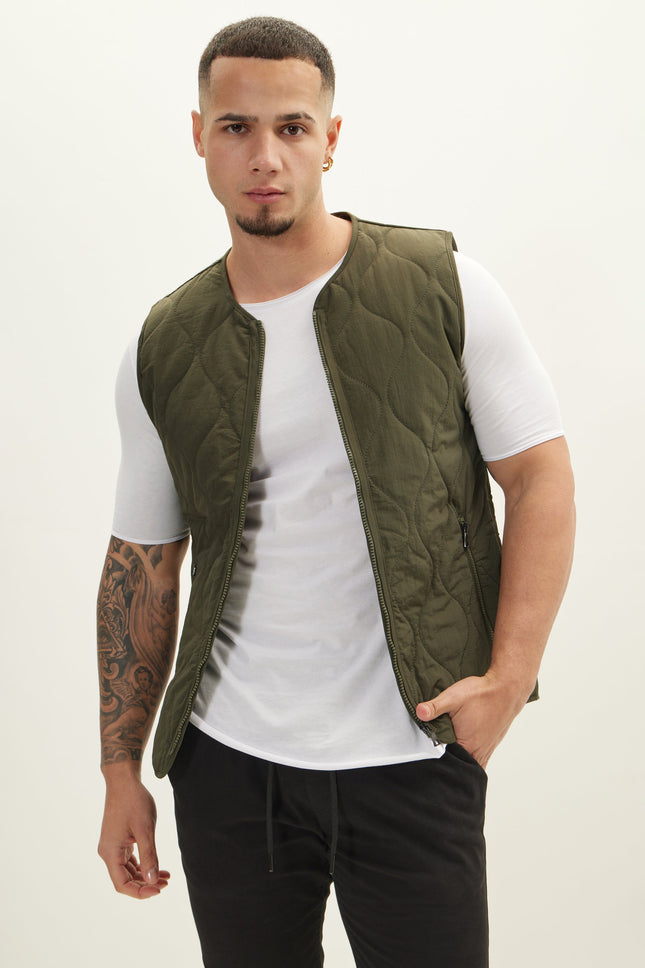 Men's Full-Zip Quilted Vest - Olive | Ron Tomson