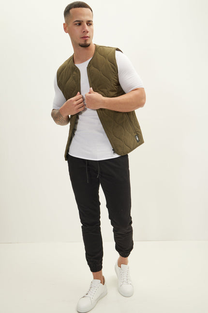 Men's Full-Zip Quilted Vest - Khaki | Ron Tomson