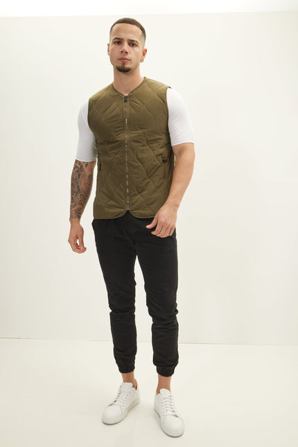 Men's Full-Zip Quilted Vest - Khaki | Ron Tomson