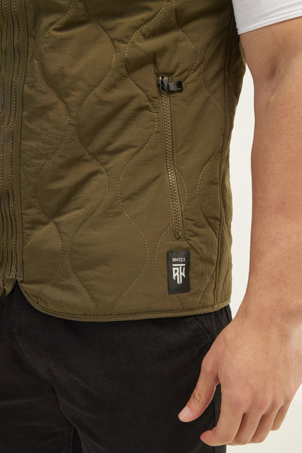 Men's Full-Zip Quilted Vest - Khaki | Ron Tomson