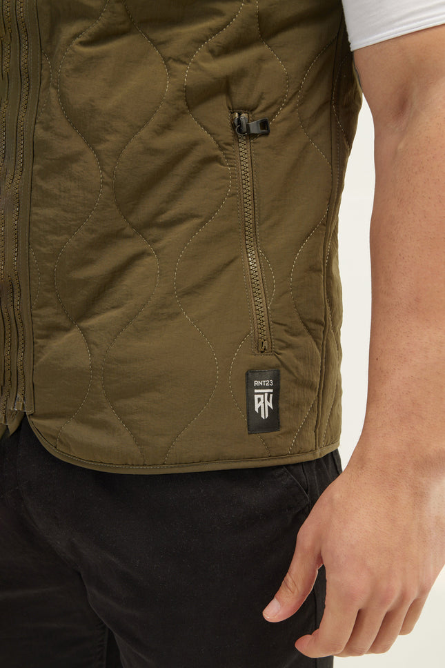 Men's Full-Zip Quilted Vest - Khaki | Ron Tomson