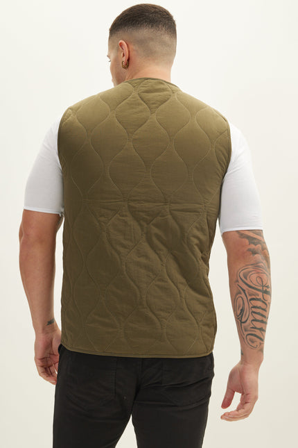 Men's Full-Zip Quilted Vest - Khaki | Ron Tomson