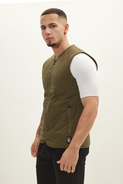 Men's Full-Zip Quilted Vest - Khaki | Ron Tomson