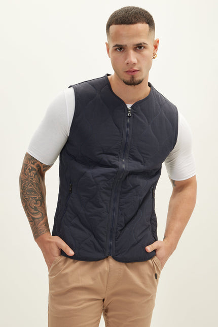 Men's Quilted Full-Zip Vest - Navy | Ron Tomson