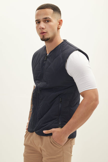 Men's Quilted Full-Zip Vest - Navy | Ron Tomson