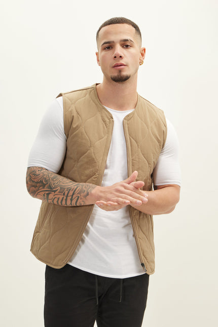 Men's Zipper Up Spring Vest - Stone | Ron Tomson