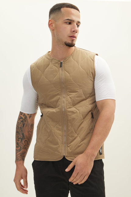 Men's Zipper Up Spring Vest - Stone | Ron Tomson