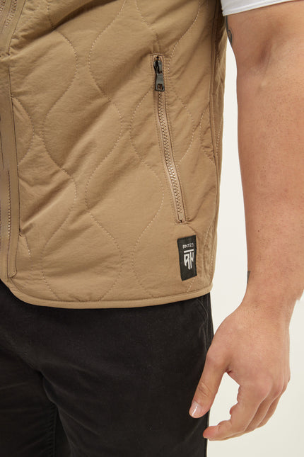 Men's Zipper Up Spring Vest - Stone | Ron Tomson