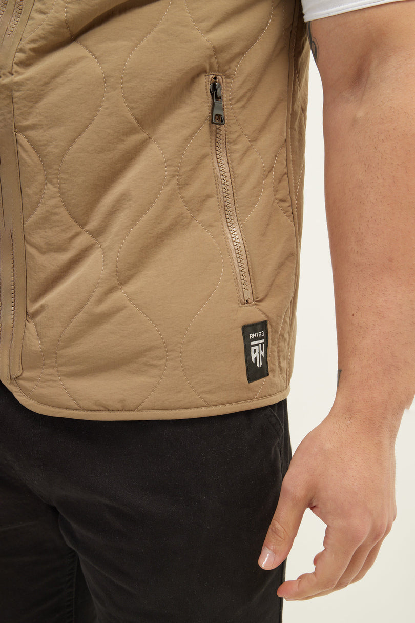 Men's Zipper Up Spring Vest - Stone | Ron Tomson