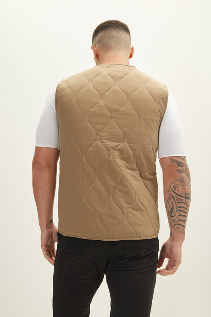 Men's Zipper Up Spring Vest - Stone | Ron Tomson