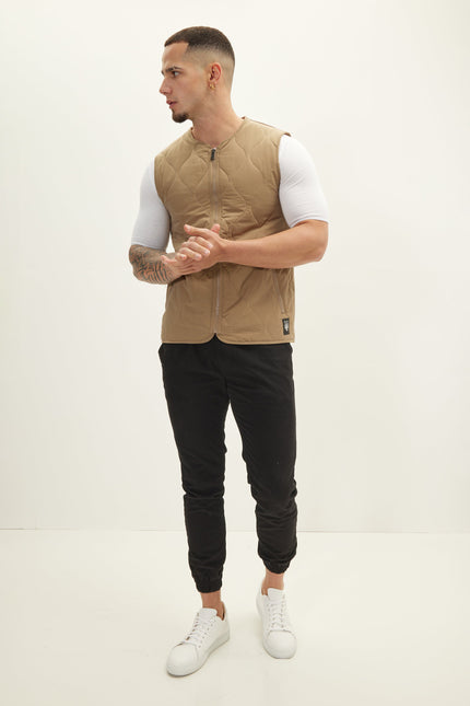 Men's Zipper Up Spring Vest - Stone | Ron Tomson