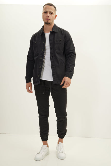 Men's Cotton Shacket - Black | Ron Tomson