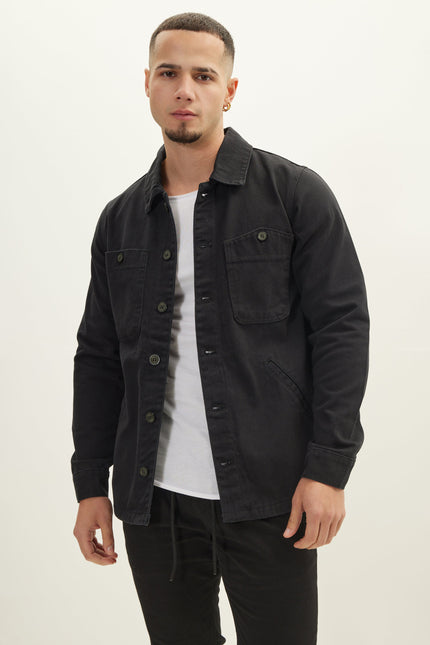Men's Cotton Shacket - Black | Ron Tomson