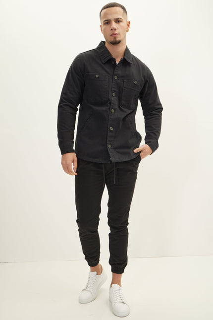 Men's Cotton Shacket - Black | Ron Tomson