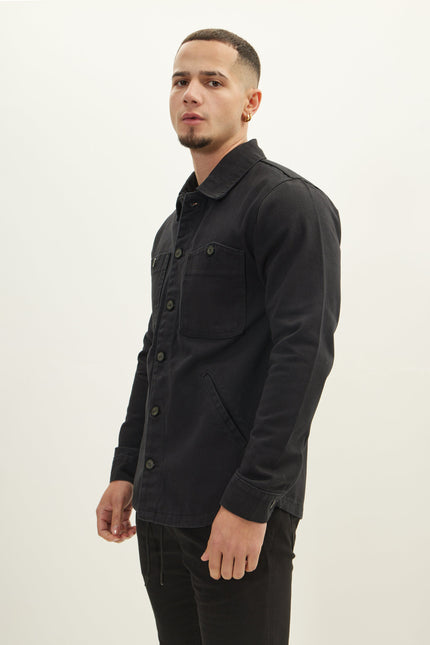 Men's Cotton Shacket - Black | Ron Tomson