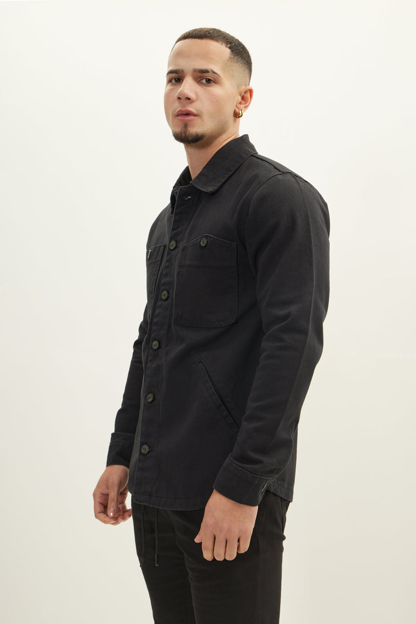 Men's Cotton Shacket - Black | Ron Tomson