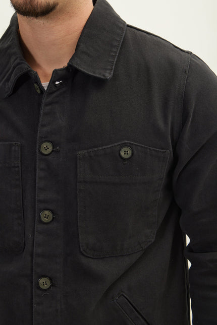 Men's Cotton Shacket - Black | Ron Tomson