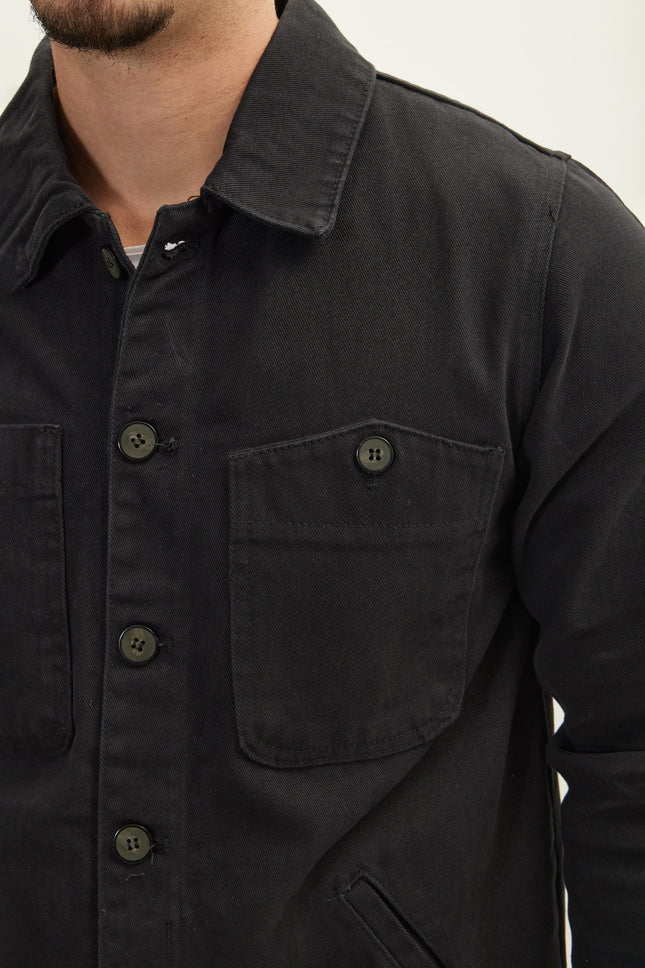 Men's Cotton Shacket - Black | Ron Tomson