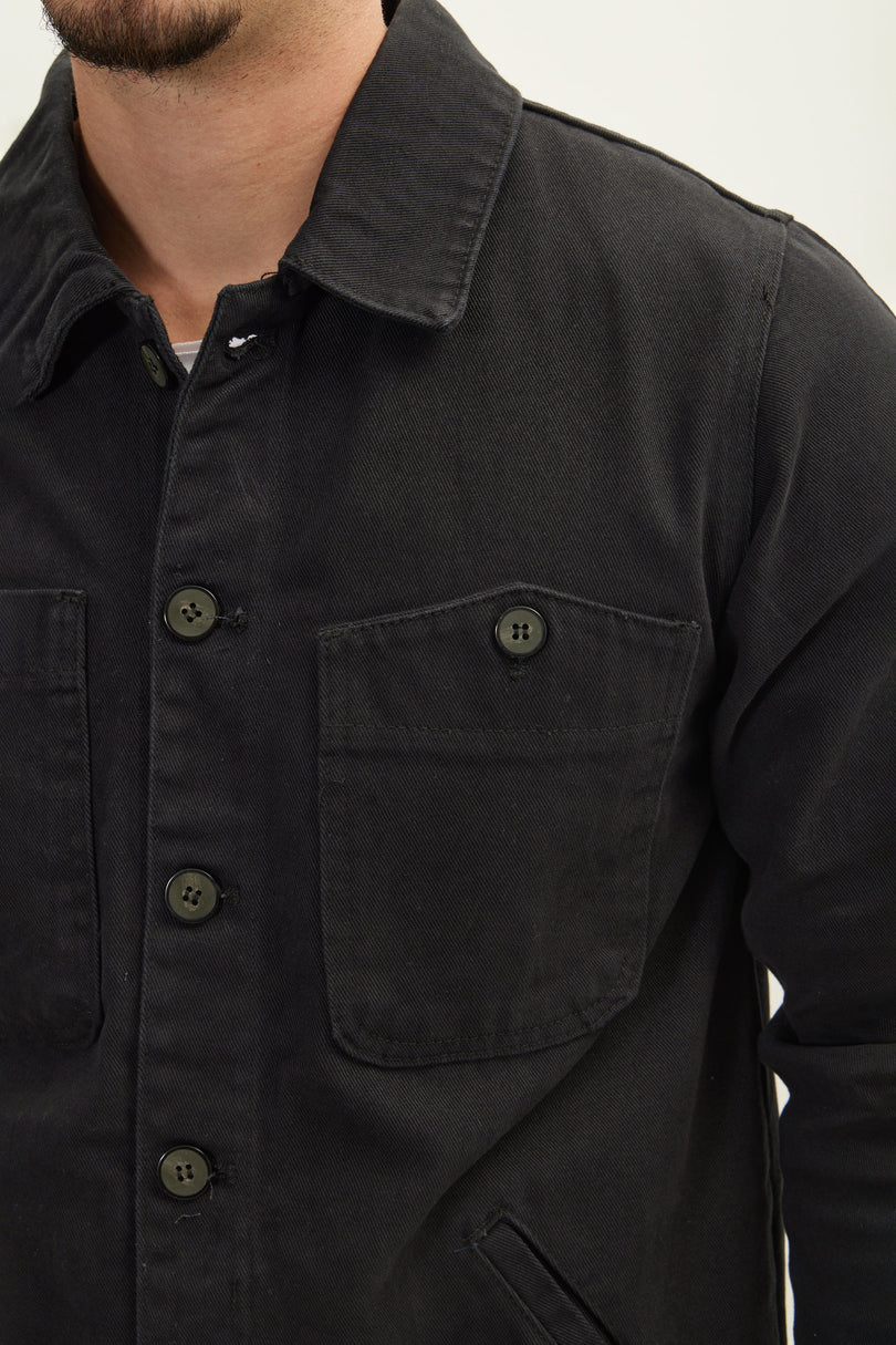 Men's Cotton Shacket - Black | Ron Tomson
