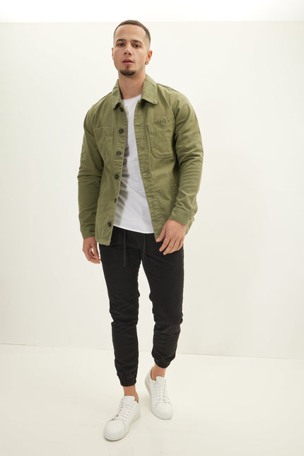Men's Cotton Shirt Jacket - Olive | Ron Tomson