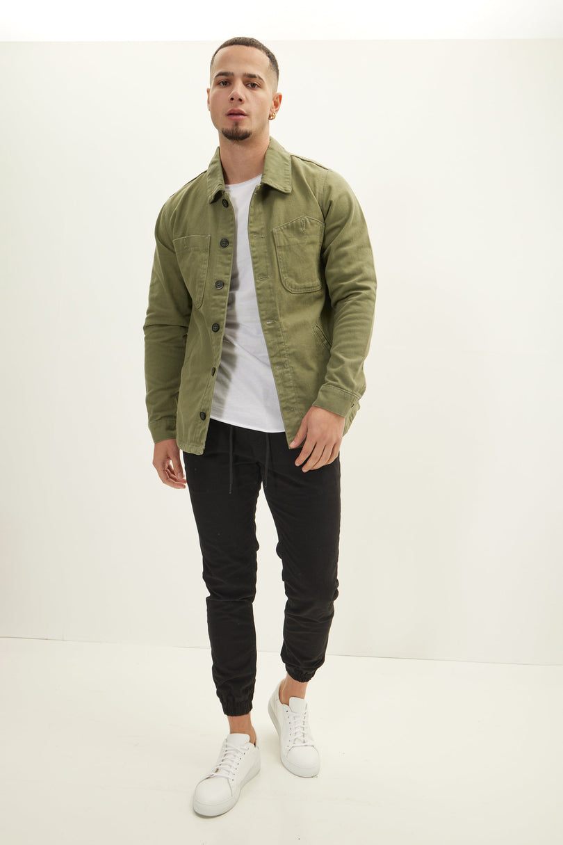 Men's Cotton Shirt Jacket - Olive | Ron Tomson