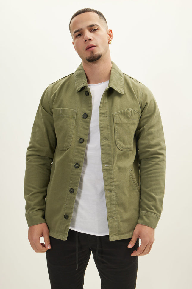 Men's Cotton Shirt Jacket - Olive | Ron Tomson