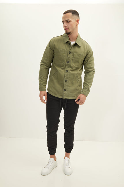 Men's Cotton Shirt Jacket - Olive | Ron Tomson