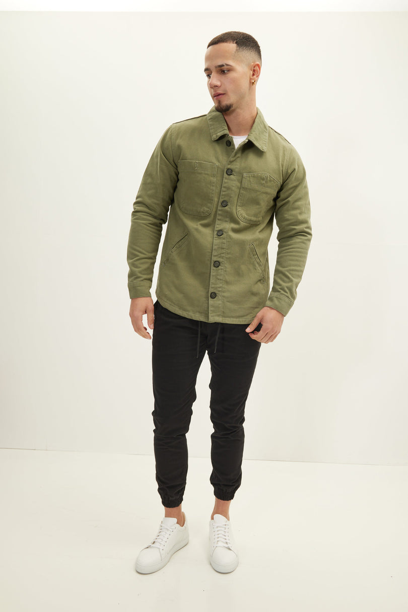 Men's Cotton Shirt Jacket - Olive | Ron Tomson