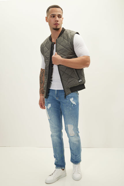 Men's Padded Contrast Placket Vest - Anthracite | Ron Tomson