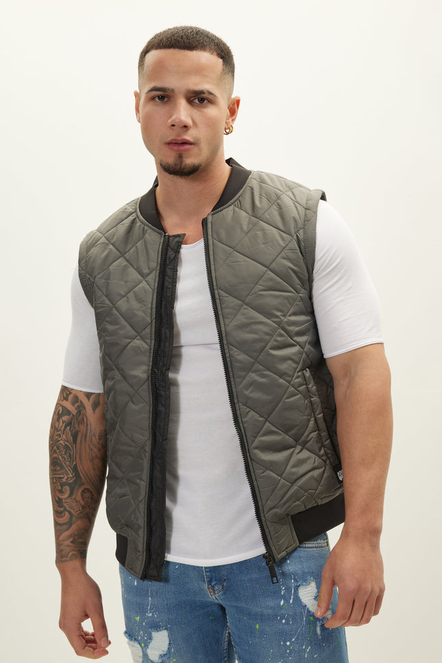 Men's Padded Contrast Placket Vest - Anthracite | Ron Tomson