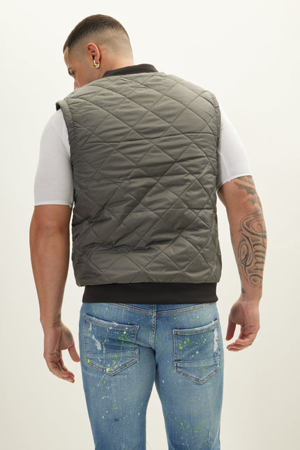 Men's Padded Contrast Placket Vest - Anthracite | Ron Tomson