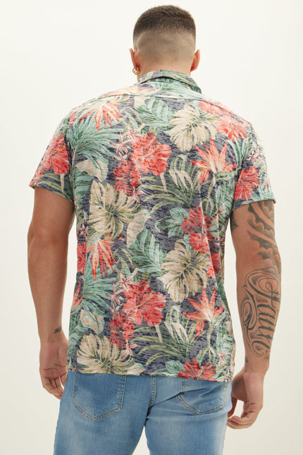 Men's Floral Hawaiian Shirt - Green Red | Ron Tomson
