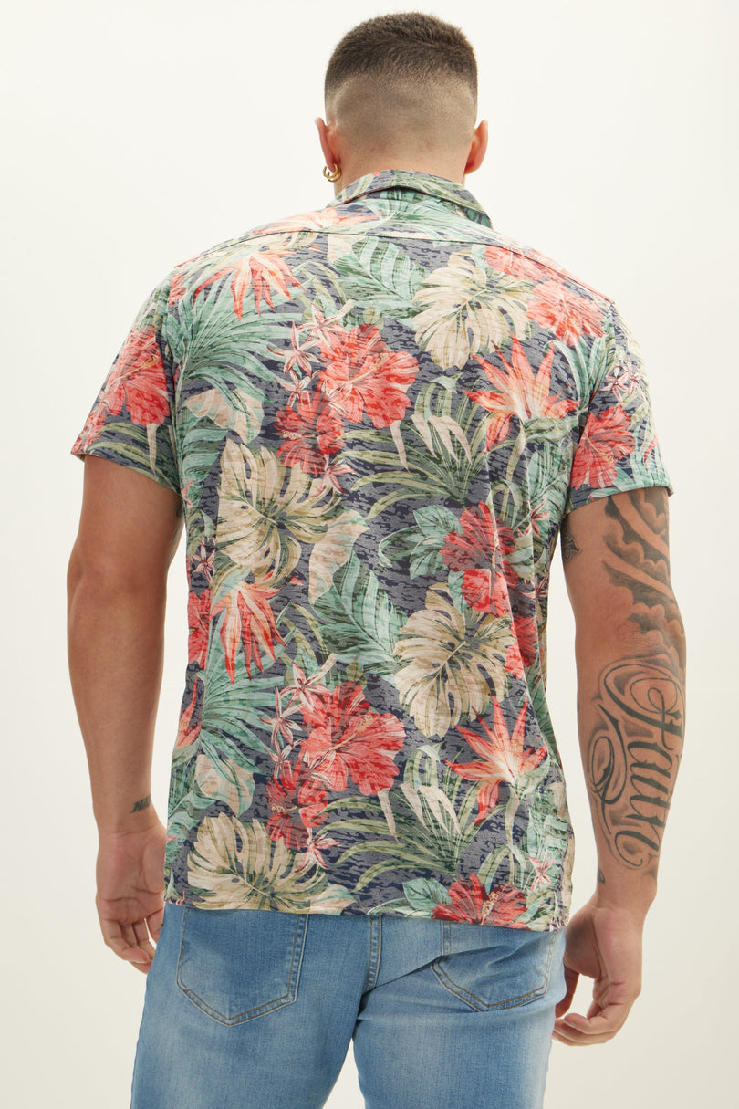 Men's Floral Hawaiian Shirt - Green Red | Ron Tomson