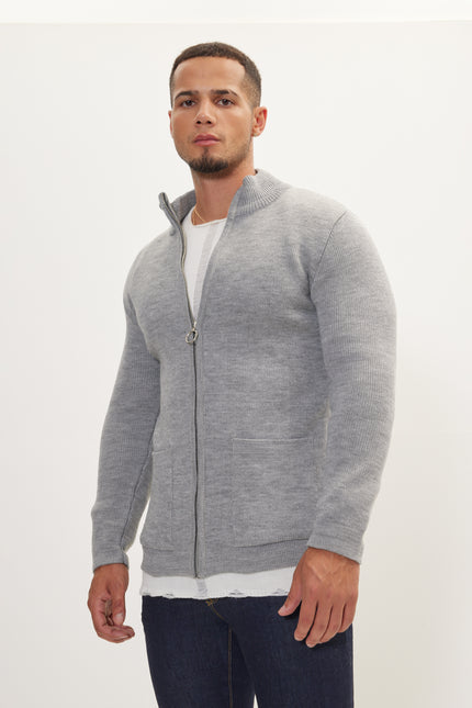 Men's Full-Zip Cardigan - Grey | Ron Tomson