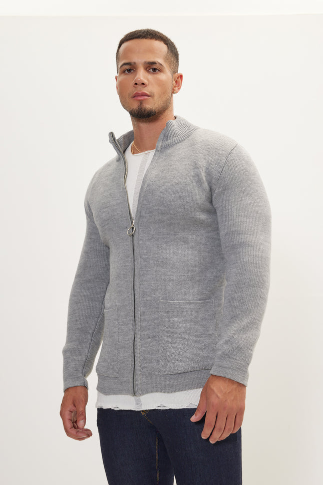 Men's Full-Zip Cardigan - Grey | Ron Tomson
