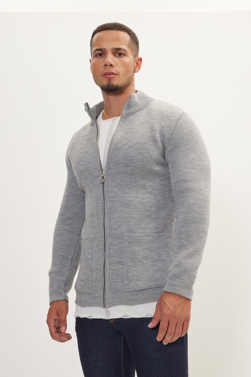 Men's Full-Zip Cardigan - Grey | Ron Tomson