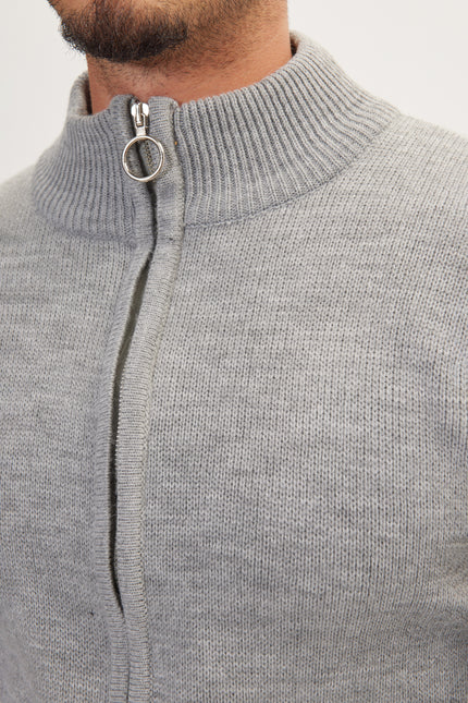 Men's Full-Zip Cardigan - Grey | Ron Tomson