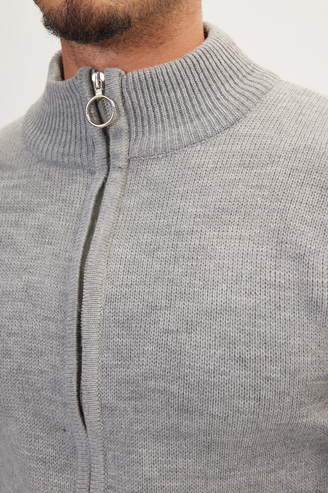 Men's Full-Zip Cardigan - Grey | Ron Tomson