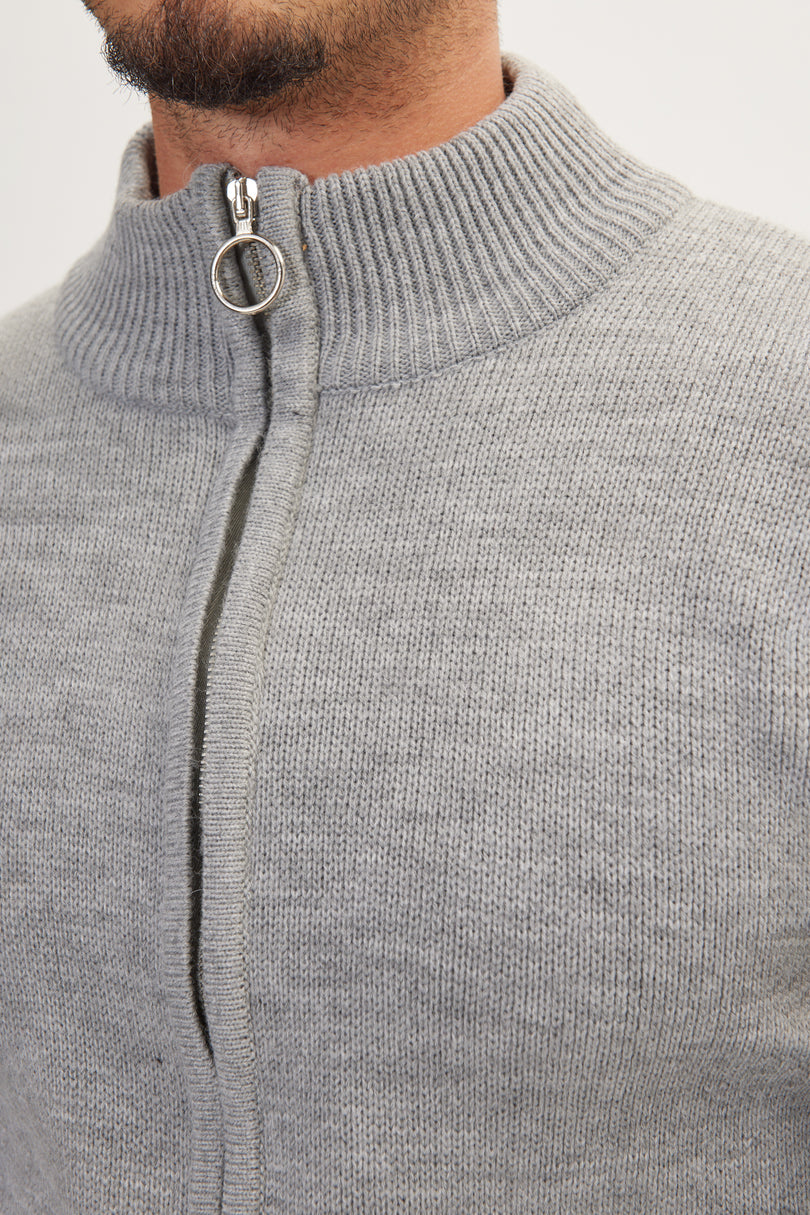 Men's Full-Zip Cardigan - Grey | Ron Tomson